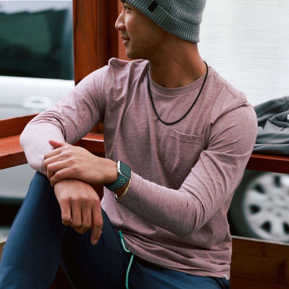 Myles Mens T Shirt XL Heather Powder Pink Long Sleeve Crew Neck Pocket Logo